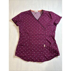Womens Code Happy Scrub Top Ladies Size Medium Purple WPolka Dots 2 Pockets